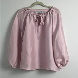 NWOT Inclan Studio Soft Pink Minimalist Feminine 100% Silk Bow Neckline Top XS